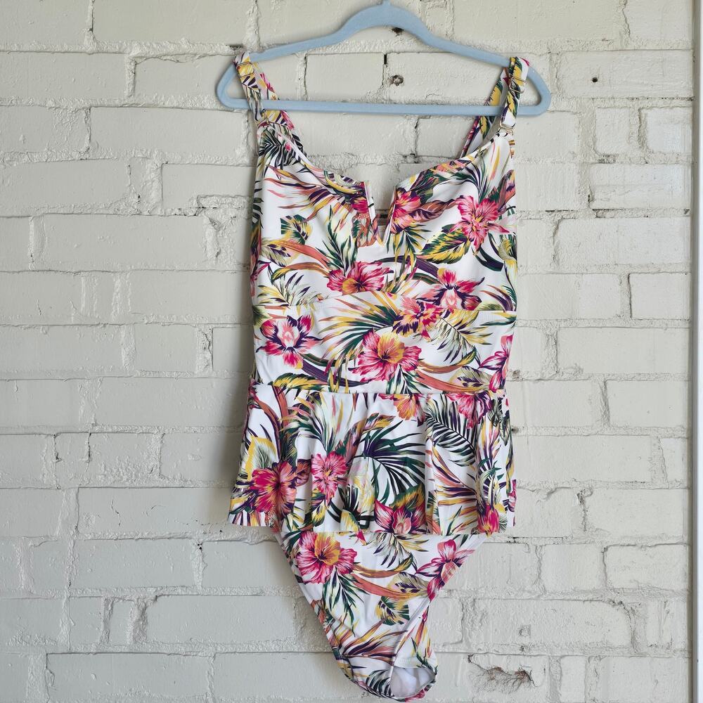 Plus Size 4X Tropical Floral Swimsuit | Ruffle One-Piece ​ | Terra & Sky -Beach